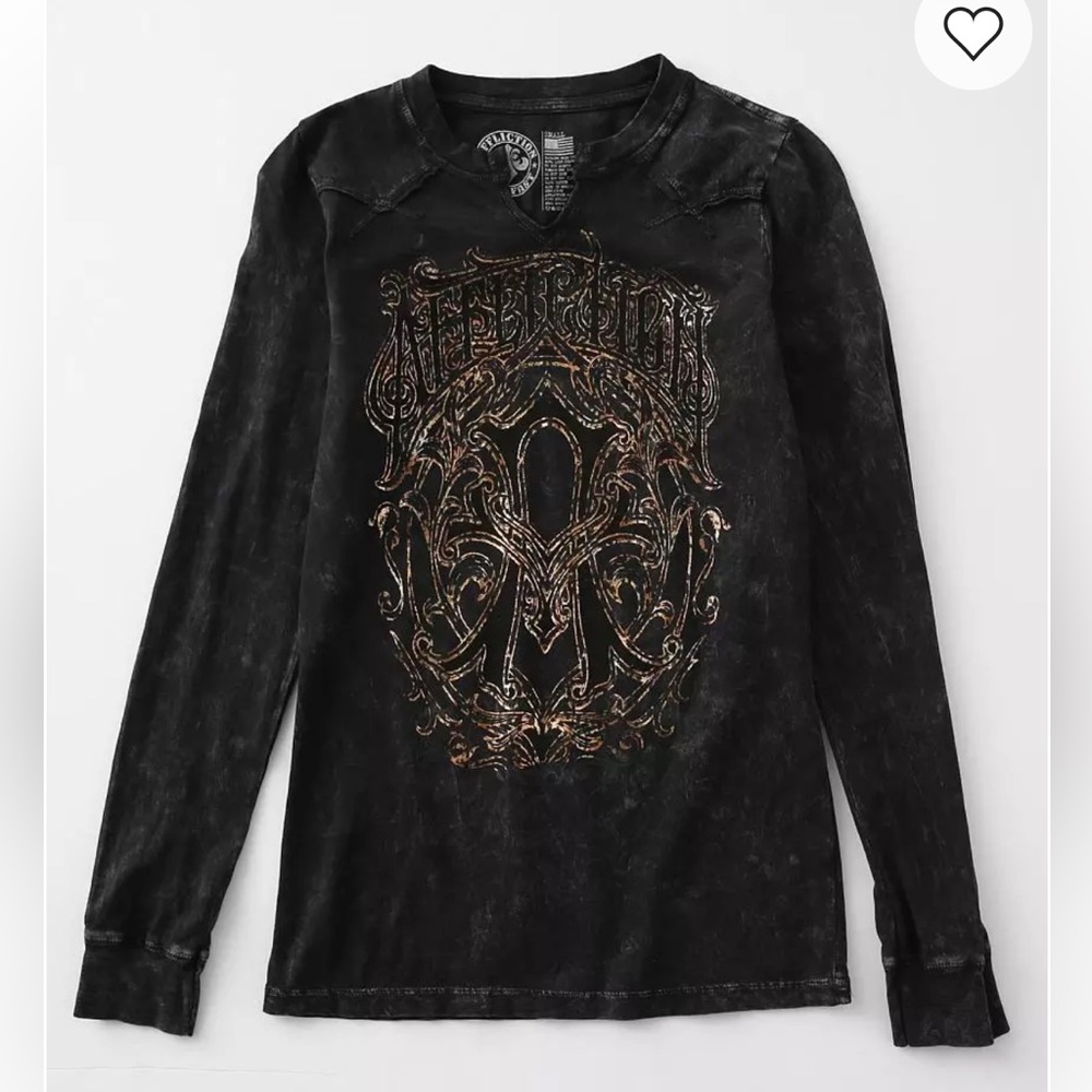 NEW Affliction‎ Women’s Size Small Black Lava Wash Iconic Steel L/S Tshirt
